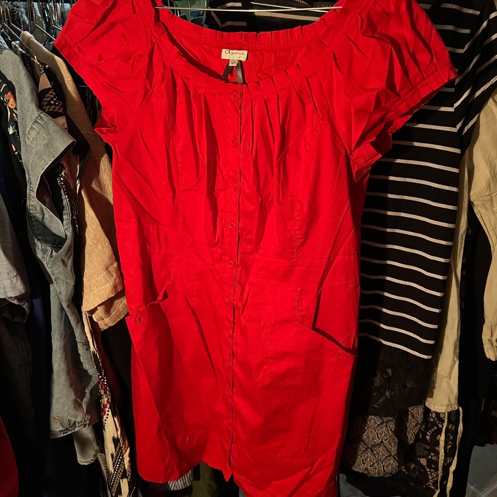 Dynamite Bright Red Blouse dress with Button Detail